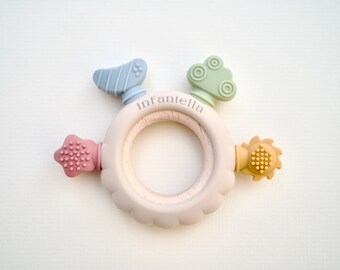 Round Teether – 4 Spokes | Silicone & Safe Teething Toy for Infants | BPA-Free, Beige