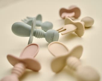 Baby-Safe Silicone Mini Fork and Spoon | Choke-Guard Divider Utensils