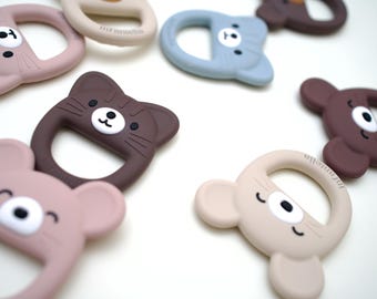 Silicone Teether: Food Grade Baby Chew Toy - blue, pink, brown, cream, green