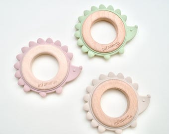 Wood & Silicone Baby Teether – Hedgehog | Natural, BPA-Free Teething Toy for Infants