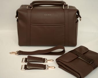 AIZU VELLE - Infantella Baby Changing Bag Bundle | Vegan Leather | Walnut