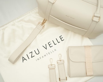 AIZU VELLE - Infantella Baby Changing Bag Bundle | Vegan Leather | Almond