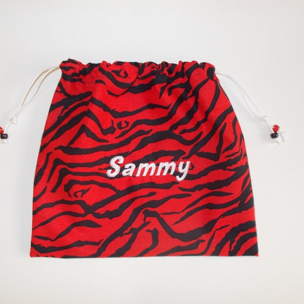 Sammy (already on it) Personalized GYMNASTICS GRIP BAG red & black animal print w/ white ~match 2 ur leotard Gymnast Birthday gift present