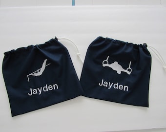 Boys Personalized embroidered monogrammed w/ extra artwork GYMNASTICS GRIP BAG match to your team colors ~~ birthday present gift