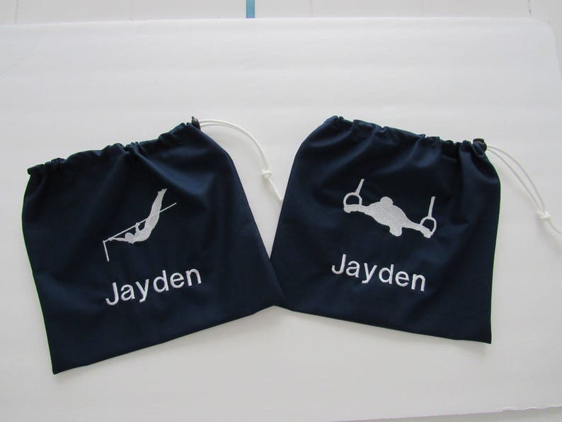 Boys Personalized embroidered monogrammed w/ extra artwork GYMNASTICS GRIP BAG match to your team colors birthday present gift image 1