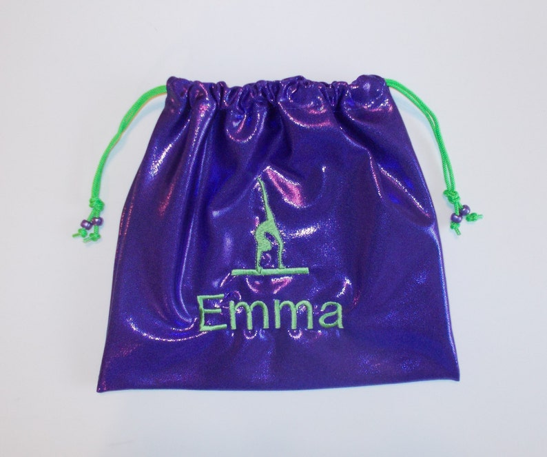 Personalized GYMNASTICS GRIP BAG w/ gymnast figure match to your team leotard warm up custom sports birthday gift present includes monogram image 1