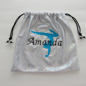 Personalized monogram embroidered GYMNASTICS GRIP BAG w/ this large gymnast design -match your team leotard /colors ~birthday gift / present