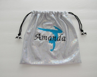 Personalized monogram embroidered GYMNASTICS GRIP BAG w/ this large gymnast design -match your team leotard /colors ~birthday gift / present