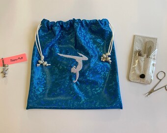 GYMNAST GRIP bag, zipper pull & gymnast hand rip care kit with close cutting scissors, manicure kit, -great gymnastics birthday gift