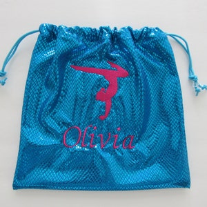 Monogram embroidered GYMNASTICS GRIP BAG w/ larger gymnast figure match to your team colors ~birthday gift present includes athlete name