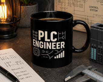Taza de cerámica negra para ingenieros de PLC – 325 ml (11 oz)