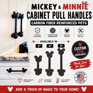 Mickey & Minnie Inspired Drawer Pull, Cabinet Handles in 3", 4", 5" Lengths