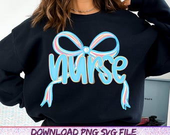 Krankenschwester Kokette Png, Girly blaues Krankenschwester-Shirt Design, adrettes Krankenschwester-Leben Png, rosa Krankenschwester-Bogen-Sublimation, Krankenschwester-Anerkennungs-Png, Geschenk für Krankenschwester