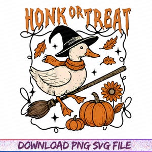 Honk or Treat Halloween Goose PNG, Cute Goose Witchy Halloween Png Design, Fall Shirt Png, Spooky Goose png,Retro Halloween Sublimation Png
