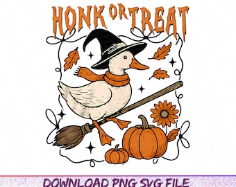 Honk or Treat Halloween Goose PNG, Cute Goose Witchy Halloween Png Design, Fall Shirt Png, Spooky Goose png,Retro Halloween Sublimation Png