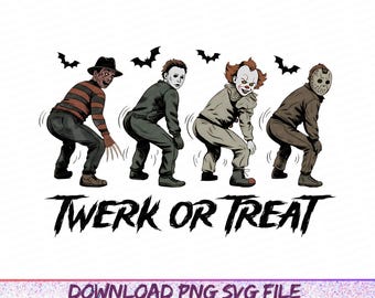 Funny Halloween Twerk or Treat Png, Halloween Horror Characters Png, Dancing Killer Png,Spooky Season Png,Trick Or Treat Png,Halloween Shirt