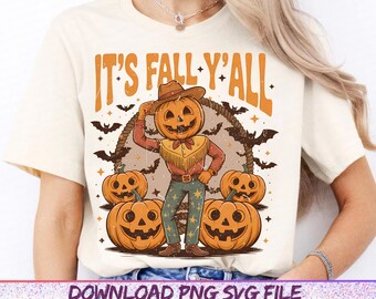It's Fall Y'all Pumpkins Png, Vintage Halloween Pumpkin Png, Fall Png, Pumpkin Cowboy Png, Western Halloween Png, Fall Season Shirt Design