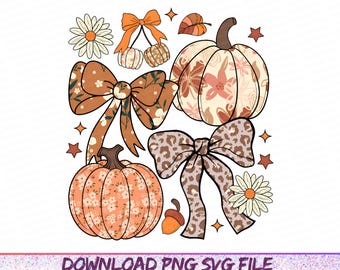 Floral Fall Pumpkin Coquette png, Boho Fall Bow png, Preppy Autumn png, Fall Leopard Pumpkin Sublimation Tis the Season png, Cozy Season Png