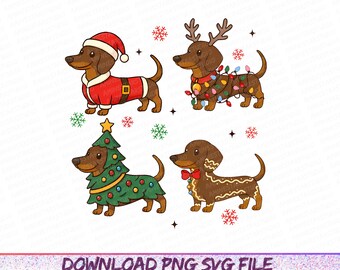 Merry Christmas Dachshund Dog PNG, Cute Puppies, Christmas Holiday Pet Png, Dog Lover Shirt Design, Merry Christmas Png