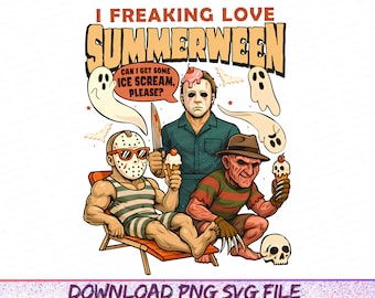 Summer Halloween Png, I Freaking Love Summer Png, Horror Characters, Summerween Png, Halloween In Summer Png, Halloween Shirt Design