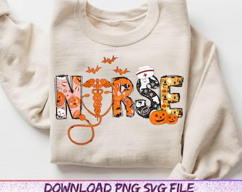 PNG di Halloween per infermiere, PNG di Halloween, PNG infermiere, Design per maglietta di Halloween, PNG spettrale, PNG zucca, Design a sublimazione, SVG di Halloween 2025