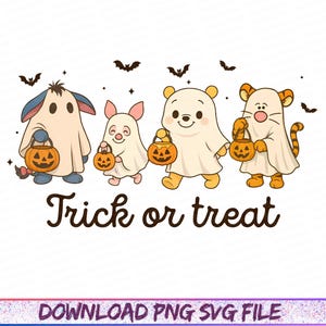 Bear and Friends Trick Or Treat Png, Kids Halloween Png, Winnie The Pooh Png, Ghost Halloween Png, Funny Halloween Png, Spooky Season Png