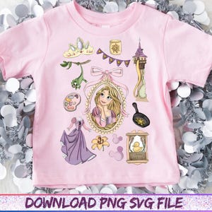 Vintage Disney Tangled Rapunzel Floral Png, Princess Rapunzel Png, Lost Princess Png, Magic Kingdom, Rapunzel Coquette Bows Png File image 3