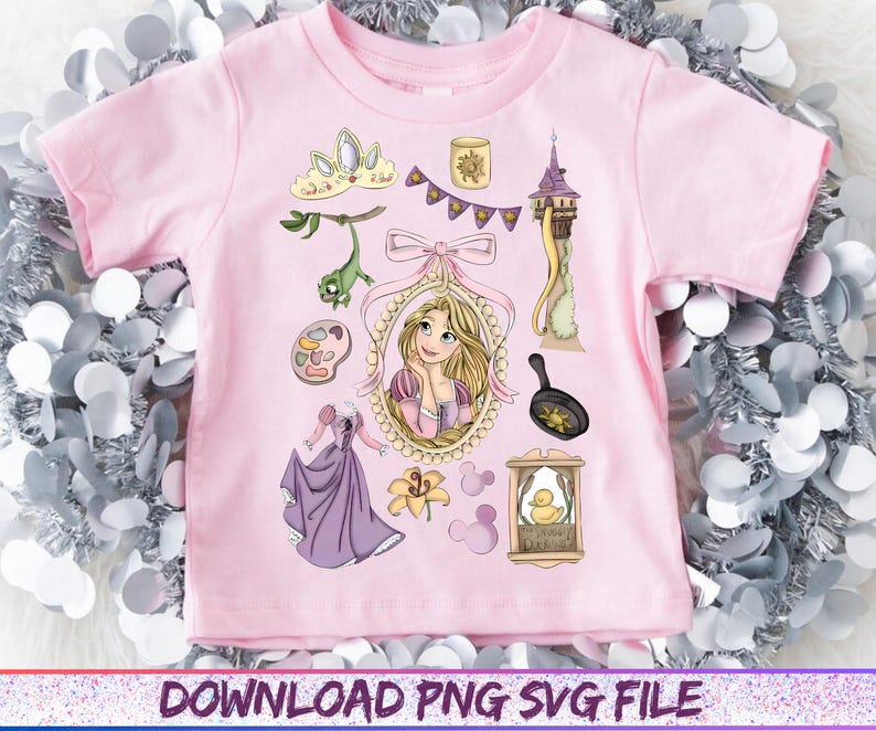 Vintage Disney Tangled Rapunzel Floral Png, Princess Rapunzel Png, Lost Princess Png, Magic Kingdom, Rapunzel Coquette Bows Png File image 3