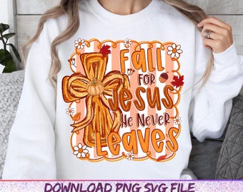 Fall for Jesus Png, Floral Christian Fall Png, Preppy Autumn Pumpkin Cross Png, Christian Bible Verse Sublimation, Coquette Fall Png