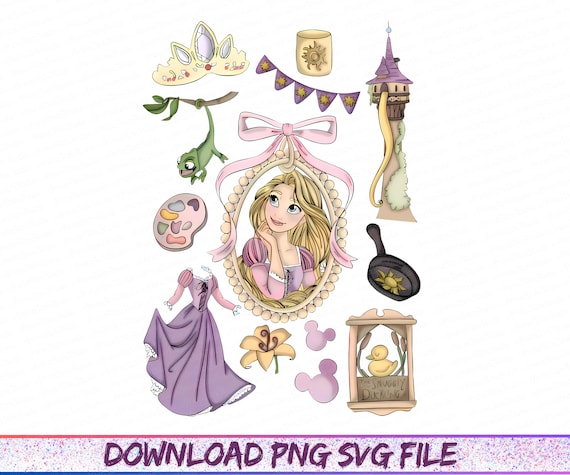 Vintage Disney Tangled Rapunzel Floral Png, Princess Rapunzel Png, Lost Princess Png, Magic Kingdom, Rapunzel Coquette Bows Png File
