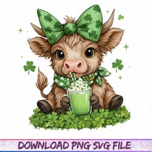 Highland Cow St. Patrick's Day Png, Retro St Patricks Day PNG, Coquette St Patty's Day png, Lucky PNG, St Patricks Coquette Png, Irish Png