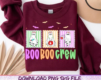 Boo Boo Crew Halloween Nurse Png, Funny Ghost Nurse Png, Coquette Spooky Nurse Shirt Design, Preppy Nurse Halloween Png ER Nurse Sublimation
