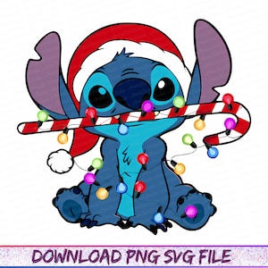 Christmas Stitch SVG, Stitch Christmas Lights Svg, Stitch Santa Hat, Cute Stitch Svg, Merry Christmas Stitch, Stitch Clipart Png
