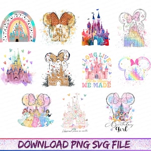 Watercolor Mouse Castle Png Bundle, Mouse Ear Castle Png, Retro Colorful Castle Png, Sublimation Design Png, Magic Kingdom Png, Sublimation