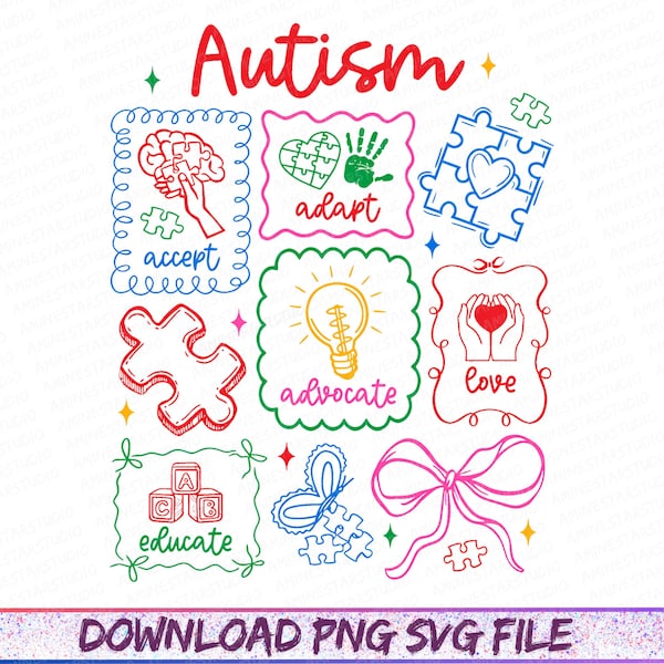Coqueta de Concienciación sobre el Autismo (Png), Diseño de Camiseta de Aceptación del Autismo, Lazo para Maestros con Autismo (Png), Defensor del Autismo, Educación Especial, Neurodiversidad