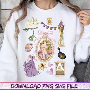 Vintage Disney Tangled Rapunzel Floral Png, Princess Rapunzel Png, Lost Princess Png, Magic Kingdom, Rapunzel Coquette Bows Png File image 2