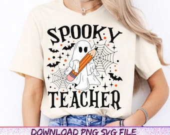 Profesor espeluznante Png, Halloween Png, Fantasma lindo Png, Vibraciones espeluznantes Png, Halloween retro Png, Otoño Png, Diseños de sublimación de camisetas de Halloween