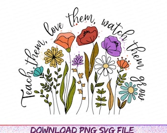 Descarga de diseños png de maestros retro, Enséñales, ámalos, míralos crecer png, Transferencias de serigrafía de agradecimiento a los maestros, Vida docente png
