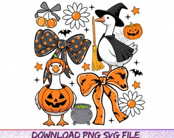 Spooky Halloween Goose Png, Halloween Coquette Png, Girly Fall Goose Shirt Design, Witchy Vibes Png, Goose Ghost Png, Floral Pumpkin Png