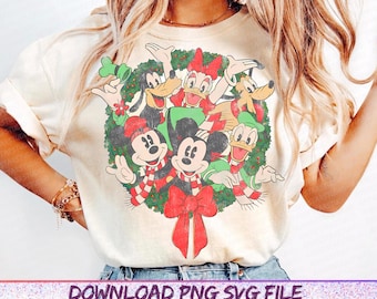 Disney Musse Pigg och vänner gruppbild julkrans retro png, Musse Piggs Merry Christmas Party png, Disneyland julklapp