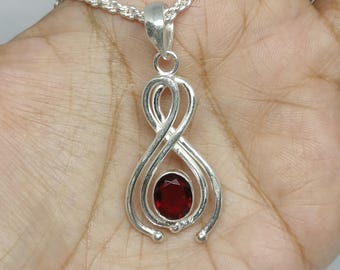 Oval Red Garnet Swirl Pendant Necklace, January Birthstone Jewelry
