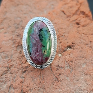 Handcrafted Ruby Zoisite Sterling Silver Ring: Unique Gemstone Jewelry