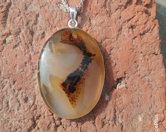 Natural Dendritic Agate Oval Pendant, Scenic Landscape Boho Necklace