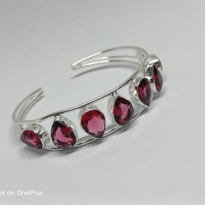 Handmade Red Ruby Bangle Cuff Jewelry 925 Sterling Silver