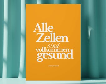 Healing Affirmation Poster "All cells are perfectly healthy" | Meditation Wall Art | Mindfulness & positive energy decoration