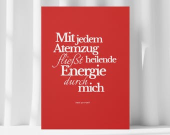 Healing Affirmation Poster "With every breath, healing energy flows through me" | Meditation Wall Art | Mindfulness & Positive Energy Decor