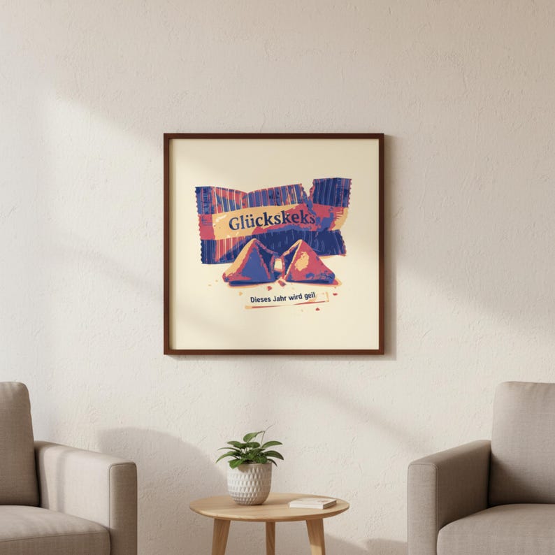 Fortune cookie poster with a saying | This year is going to be awesome | Humorous wall decor, pop art illustration, gift idea Blau/Gelb