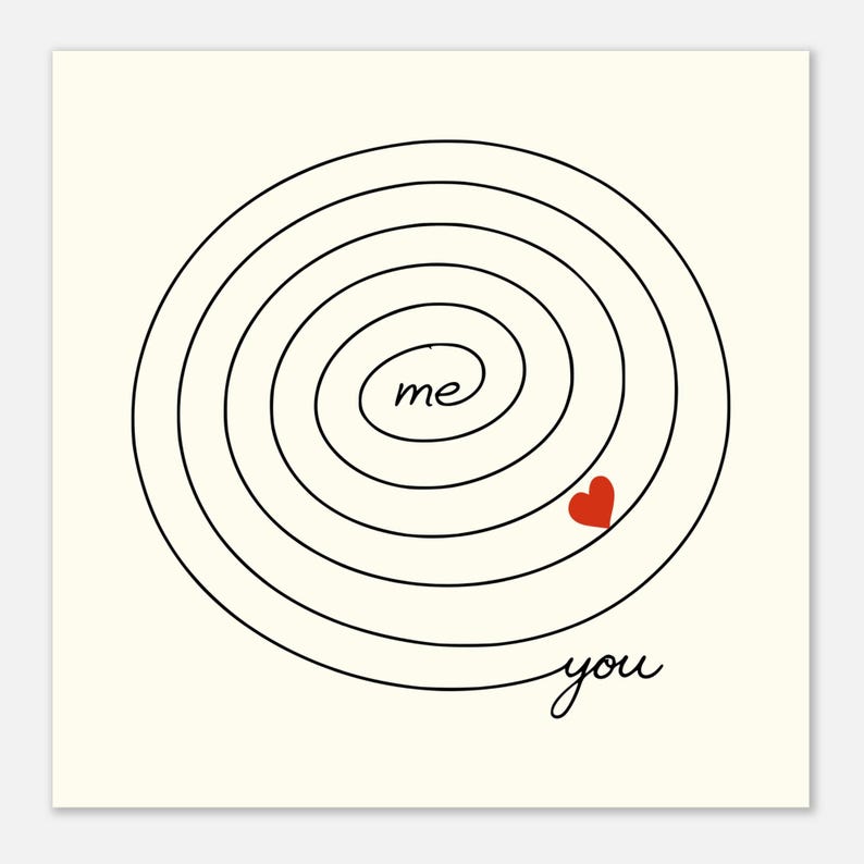 Poster Liebe me to you |Line Art Spirale mit Herz | Moderne Wandkunst für Paare afbeelding 2