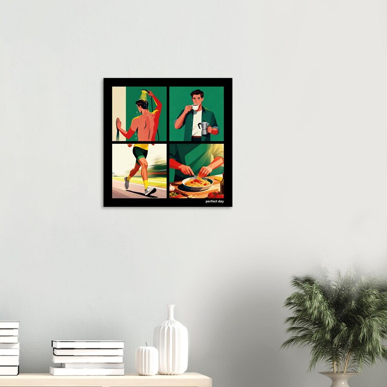 Poster Perfect Day für Läufer und Sportler| Kaffee, Dusche, Joggen und Essen | Illustration Wanddeko | Geschenk für Männer Bild 6
