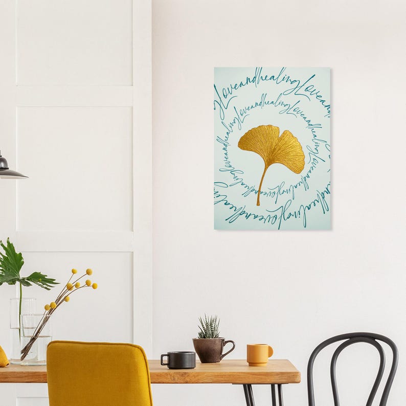 Goldenes Ginko Circle Poster „Love and Healing“ | Meditations Wandbild | Achtsamkeit & positive Energie Deko afbeelding 7